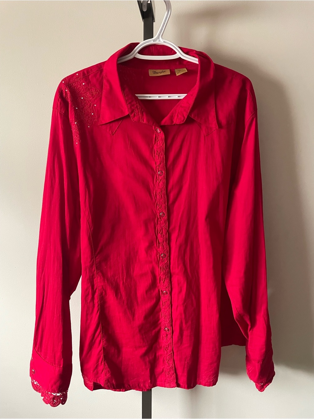 Y2K Vintage Wrangler Western Snap Front Shirt Embroidery Rhinestone Lace XXL